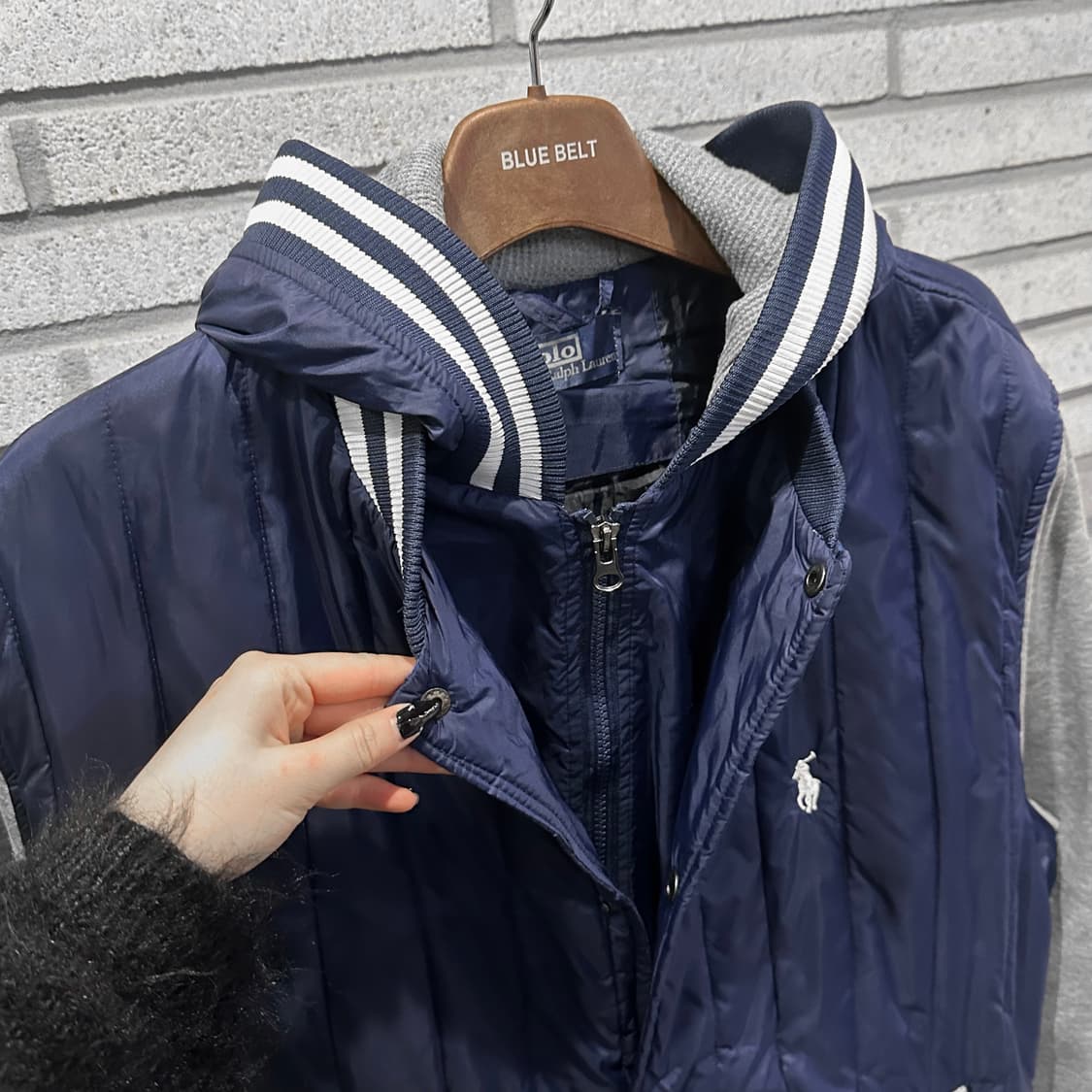 폴로 랄프로렌 바시티 패딩 자켓 풀집업 스냅버튼 디테일 네이비 상품이미지4