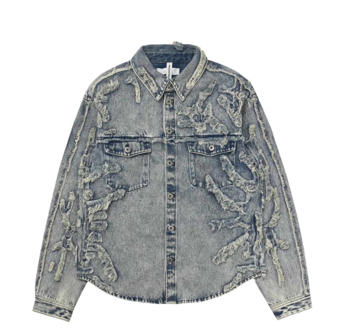 H&M 글렌마틴스 디스트레스드 룩 데님 셔츠 라이트 데님 블루 상품이미지1