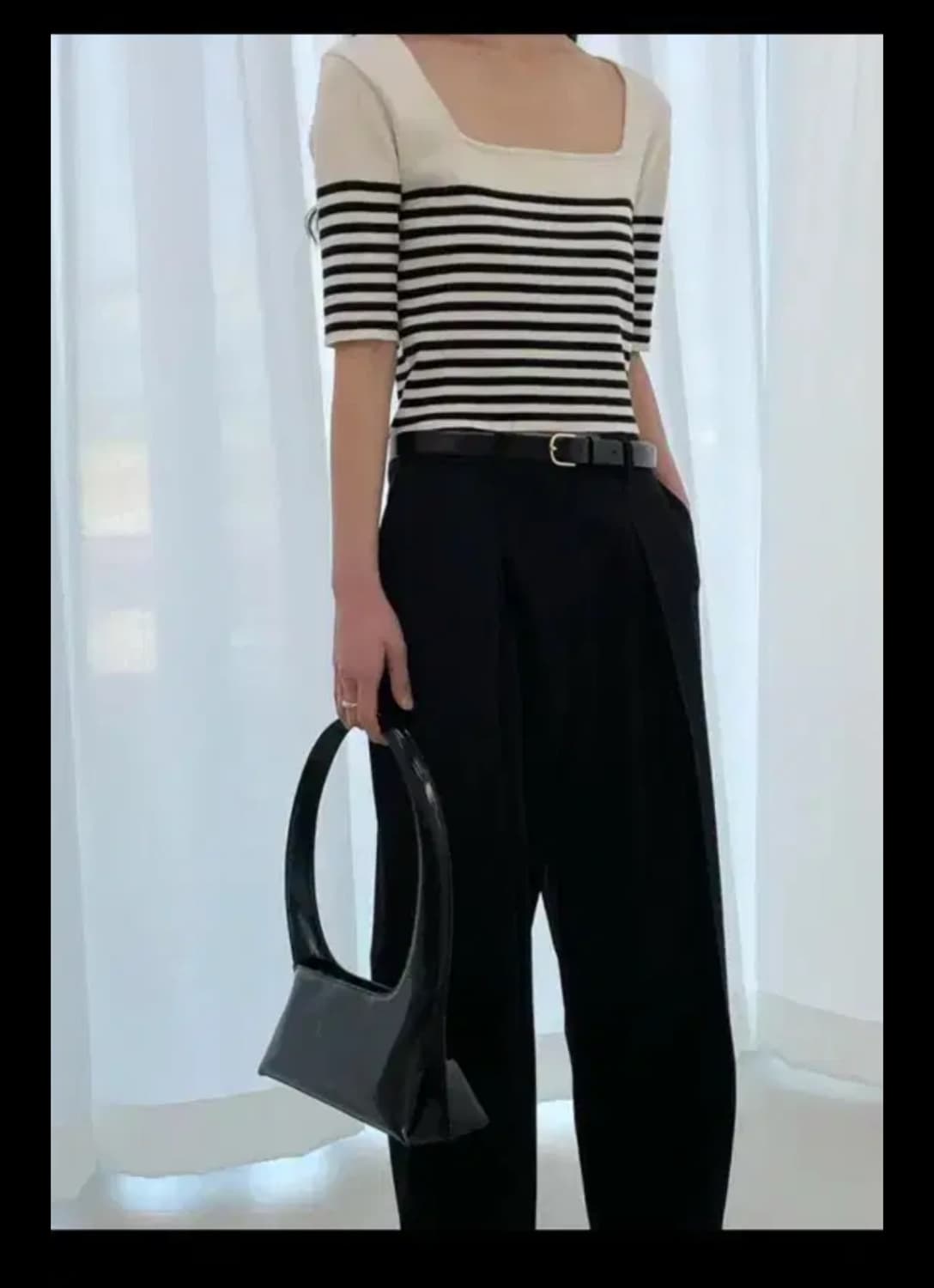 위아 스퀘어 스트라이프 크롭 니트 아이보리 상품이미지2