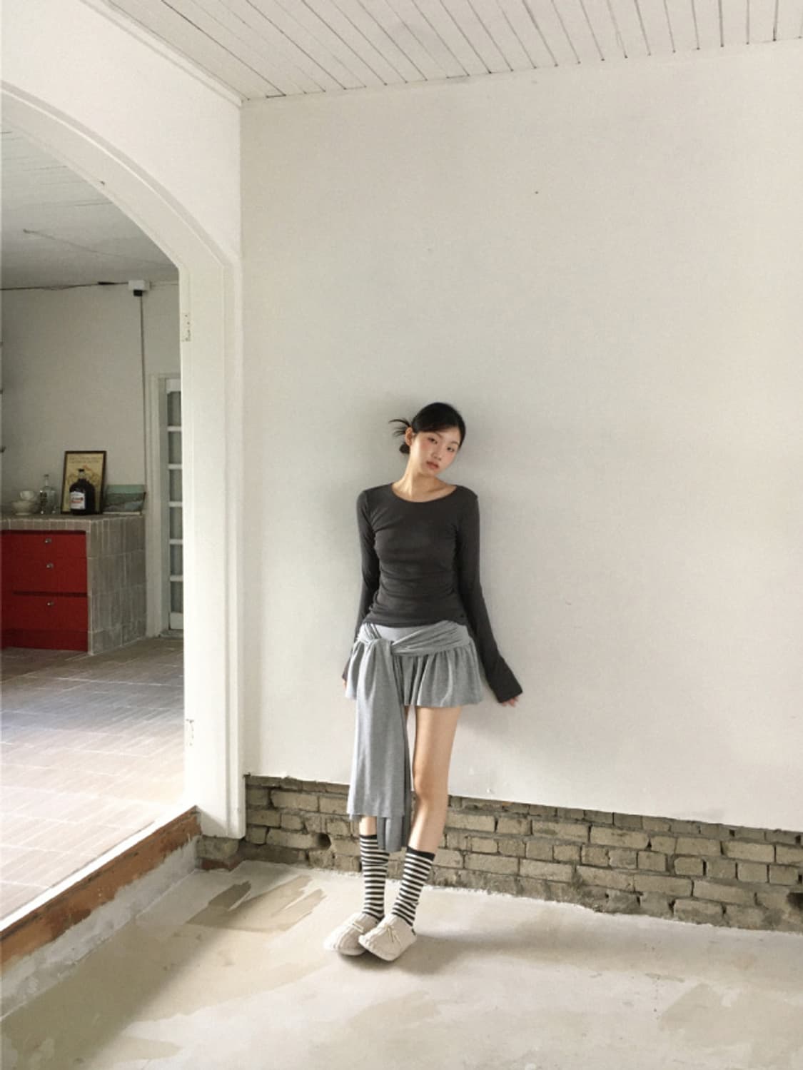 Bold tie skirt (gray) 상품이미지5