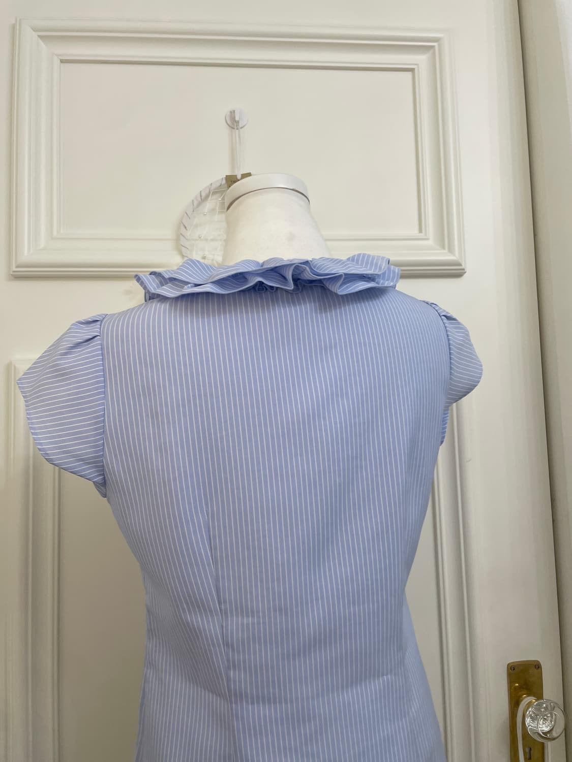 blue stripe puff ruffle shirt(size-11) 상품이미지4