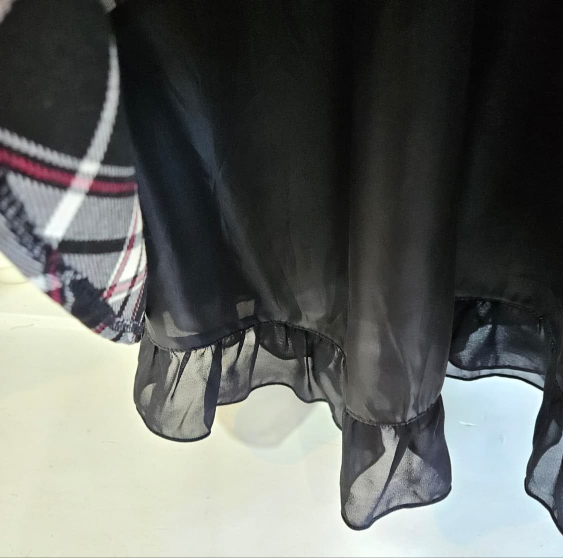 블랙 체크 리본 레이어드 원피스 상품이미지6