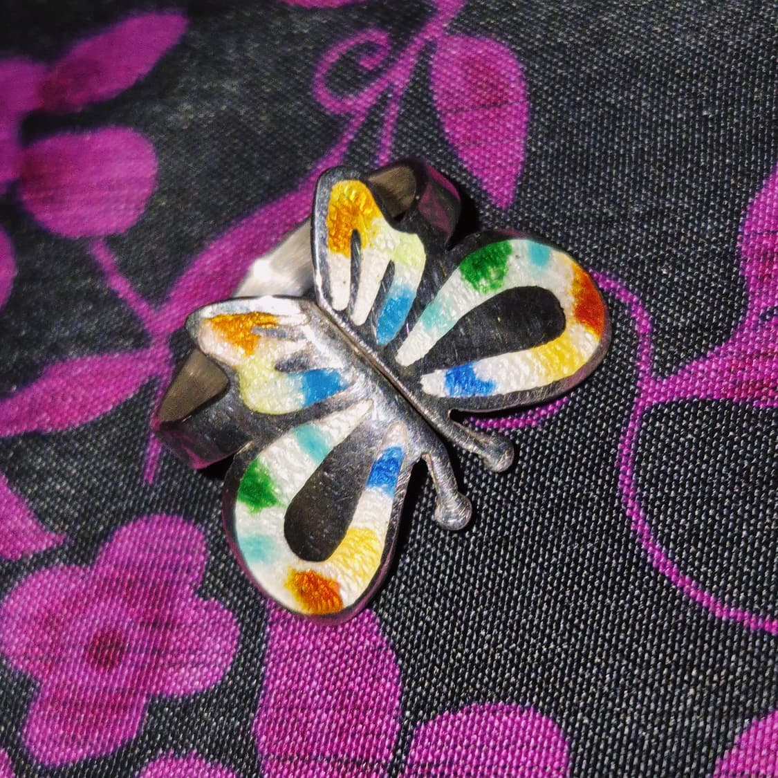 70s 멕시코 실버 925 칠보 빅 나비 반지 상품이미지9