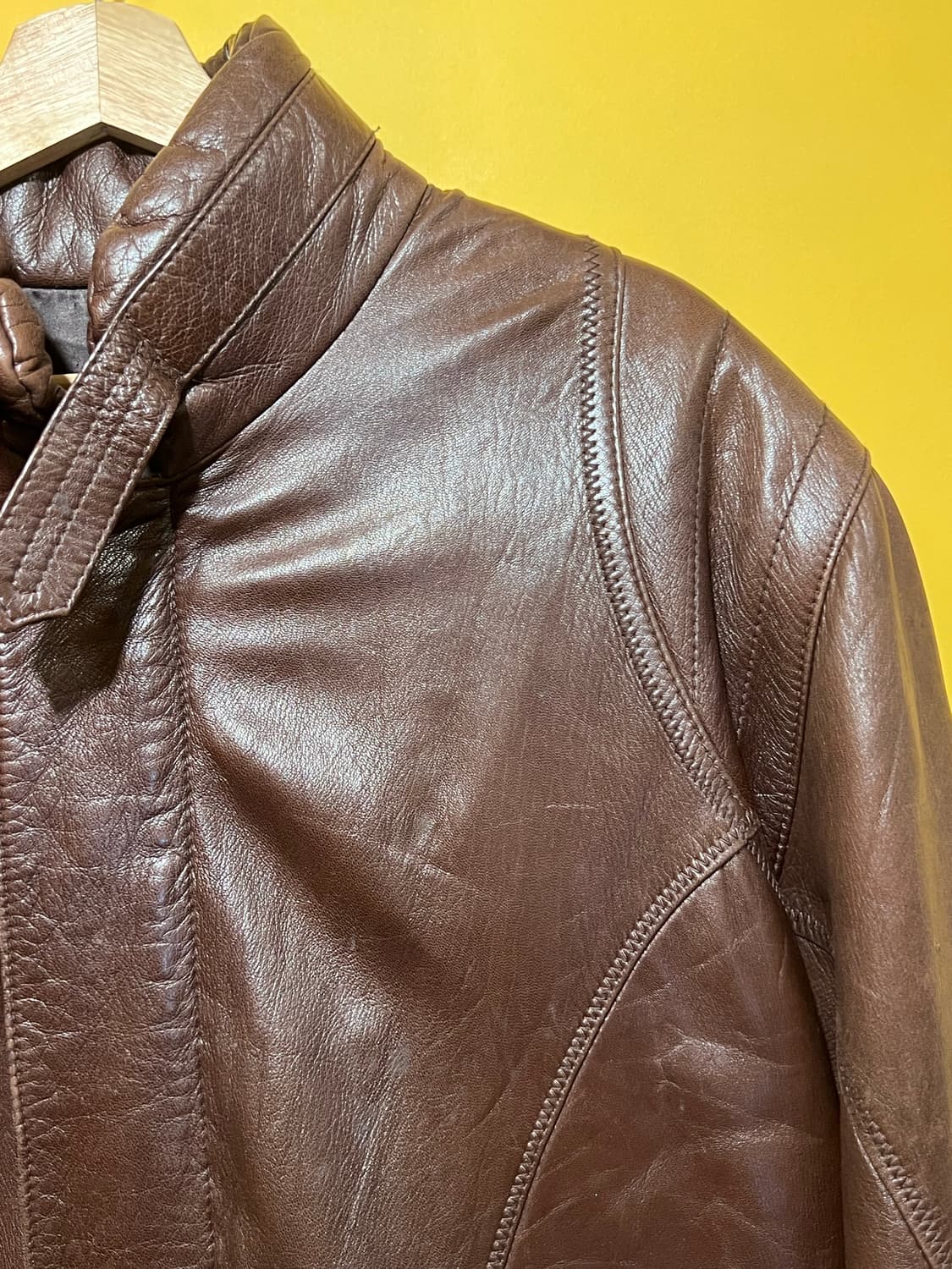천연가죽 하이넥 레더 자켓 브라운 상품이미지3