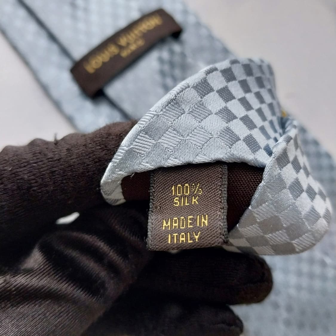 루이비통 실크 스카이 블루 자카드 넥타이 9cm B등급 K2085 상품이미지10