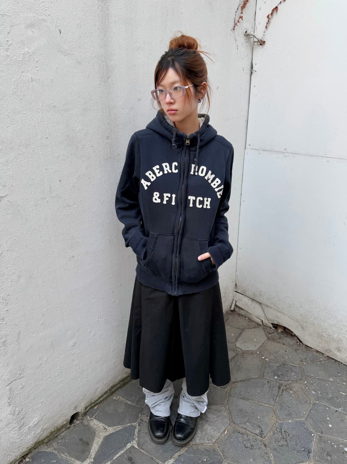 아베크롬비 네이비 양털 울프죠 하이넥 후드집업 상품이미지1