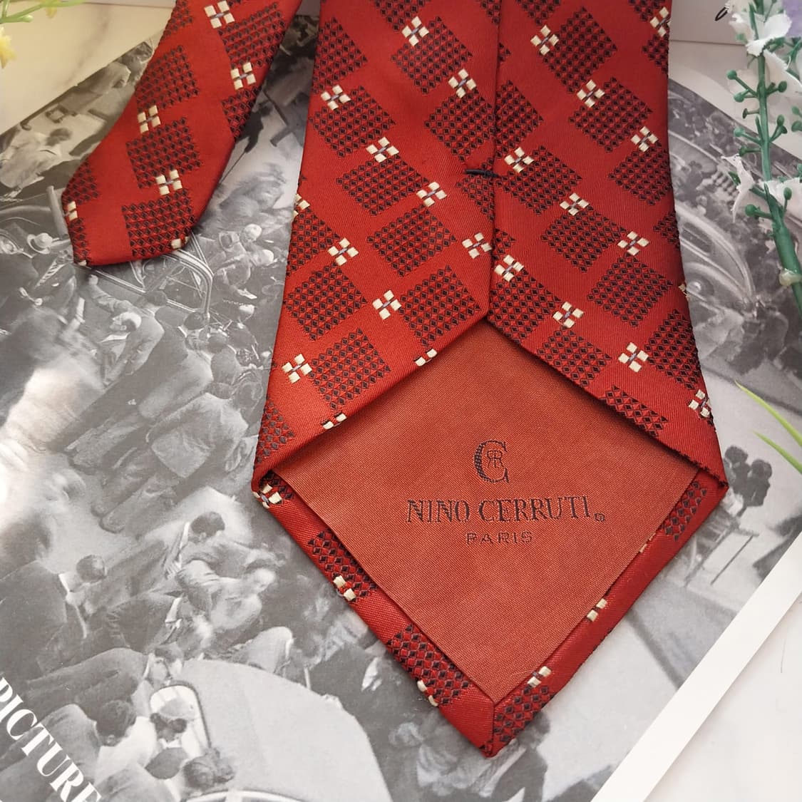 NINO CERRUTI 세루티 실크 와인레드 자카드 넥타이 9.8cm A 상품이미지8