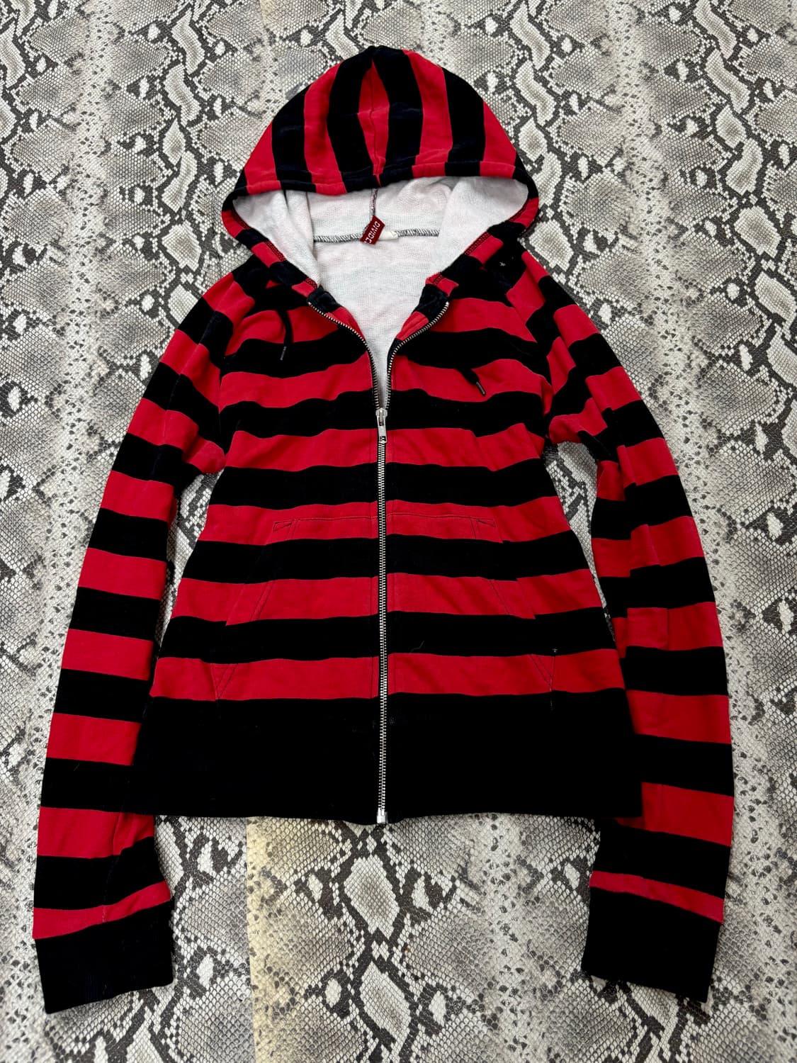 “Vintage” Kitsch Red Stripe Hooded Zip U 상품이미지2