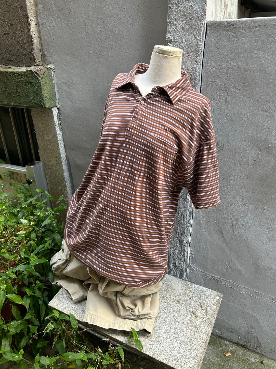 *rare* old stussy 브라운 스트라이프 카라 티셔츠 상품이미지1