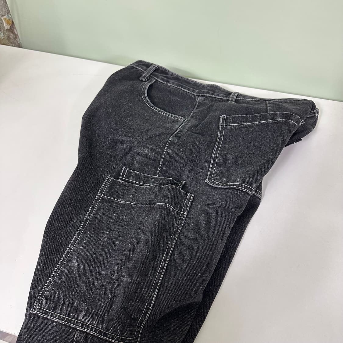 L 퍼스텝 빈티지블랙 워시드 일자핏 카고 데님팬츠 상품이미지1