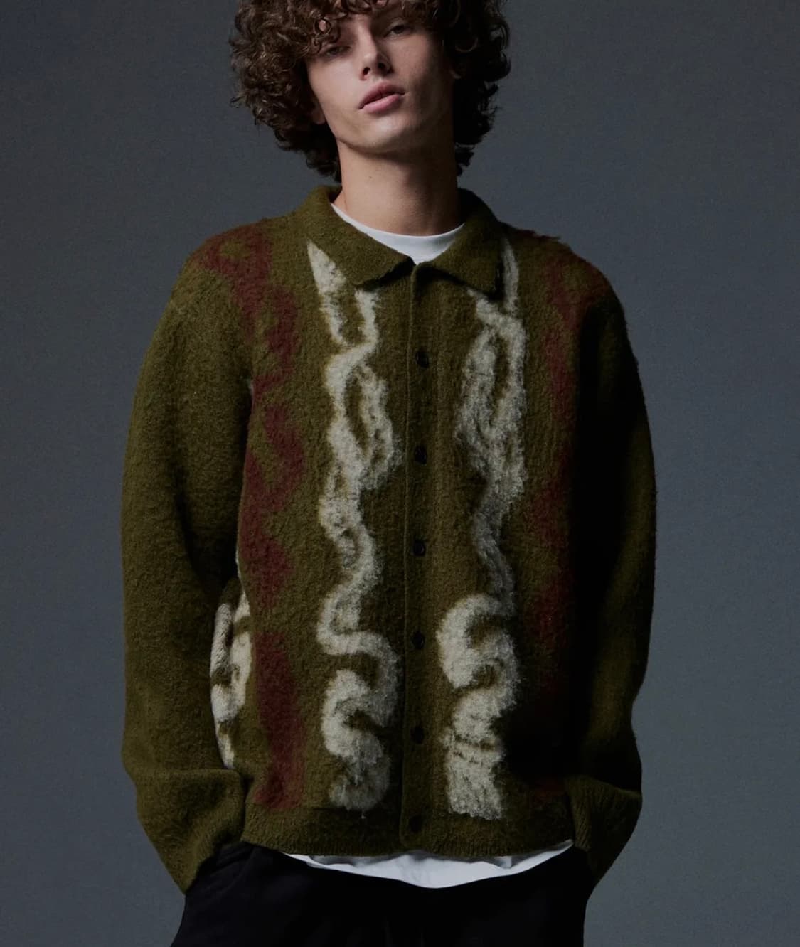 낫포너드 모헤어 가디건 카키 상품이미지1