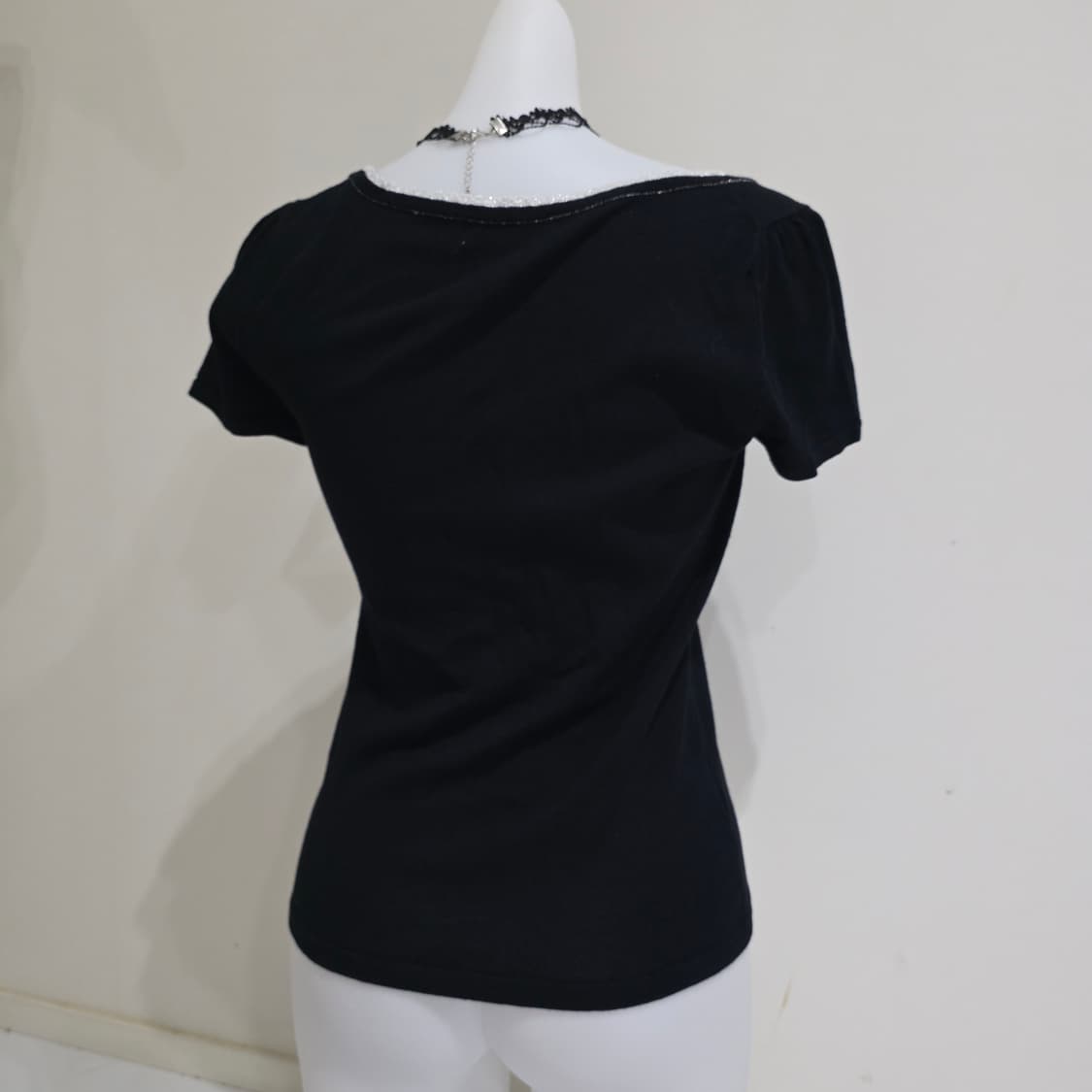 일본빈티지 anysis)블랙 고딕로리타 공겜여주 레이스 니트반팔블라우스 상품이미지4