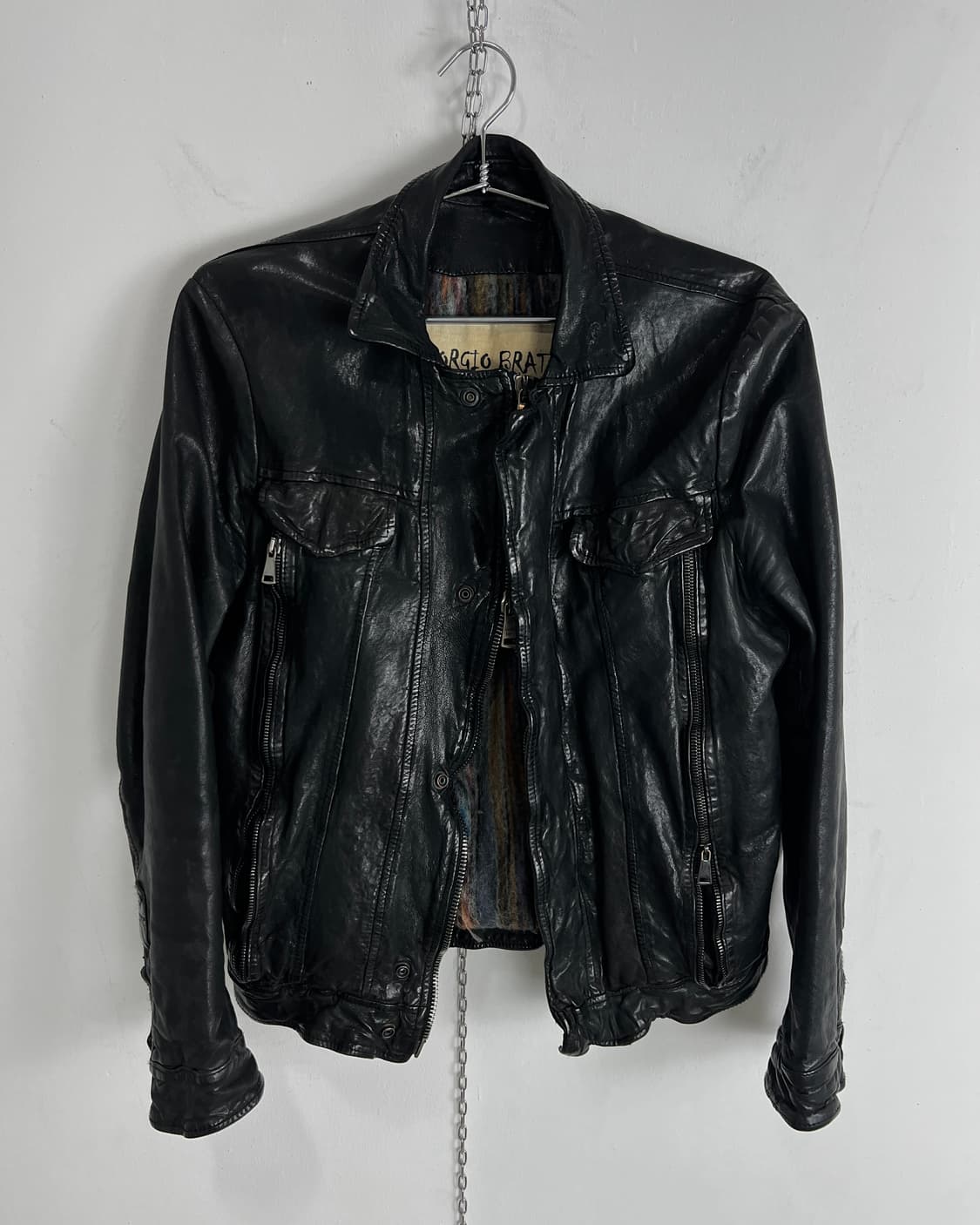 조르지오 브라토 체스트 지퍼 레더 자켓 상품이미지3