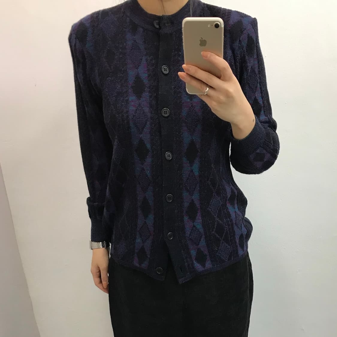 빈티지 아가일 니트 가디건 상품이미지2