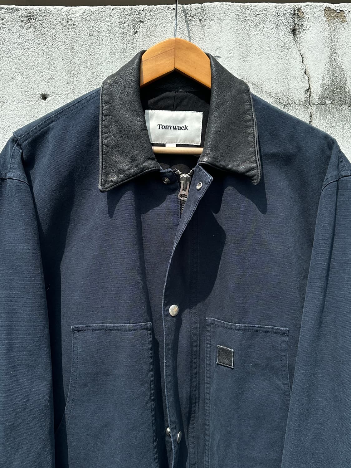 [L] 토니웩 블랙 레더 카라 네이비 워크 자켓 50사이즈 상품이미지2