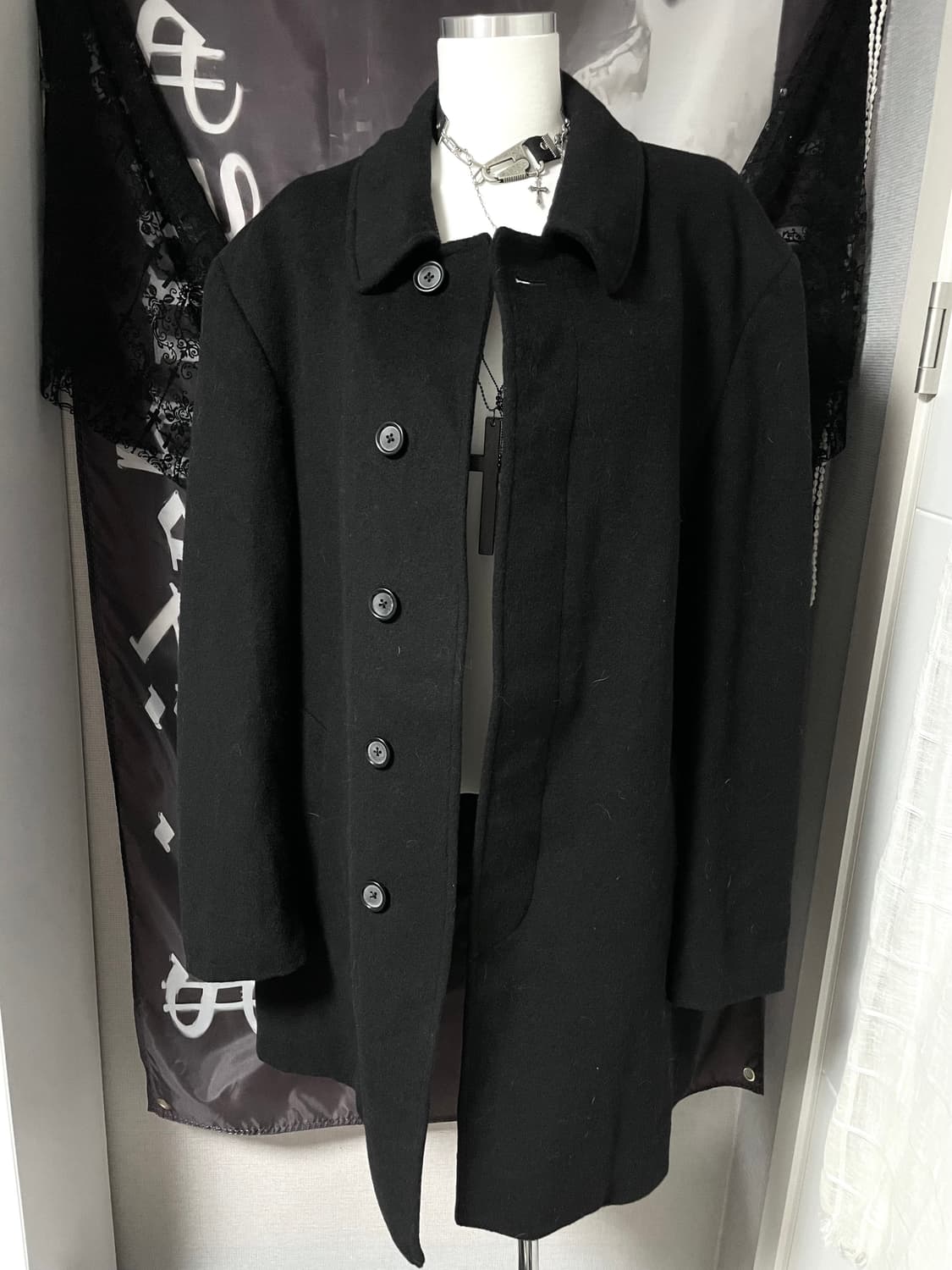 로렌 랄프로렌 울 혼방 빈티지 발마칸 하프코트 블랙 유니섹스꼼데요지캐피탈 상품이미지1