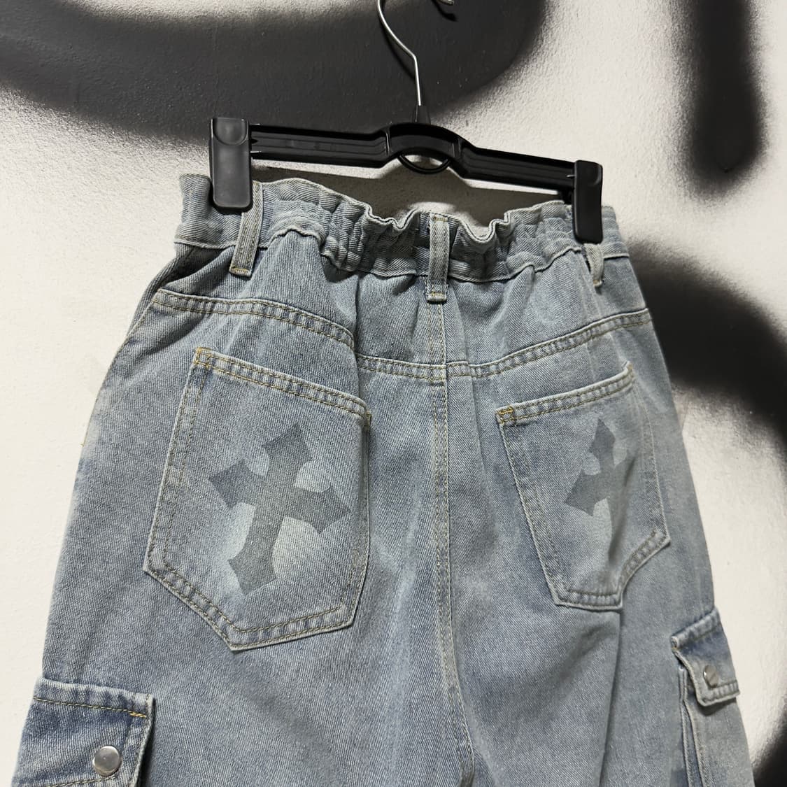 VTG 빈티지 멀티 크로스 프린팅 와이드 카고 데님 팬츠 상품이미지5
