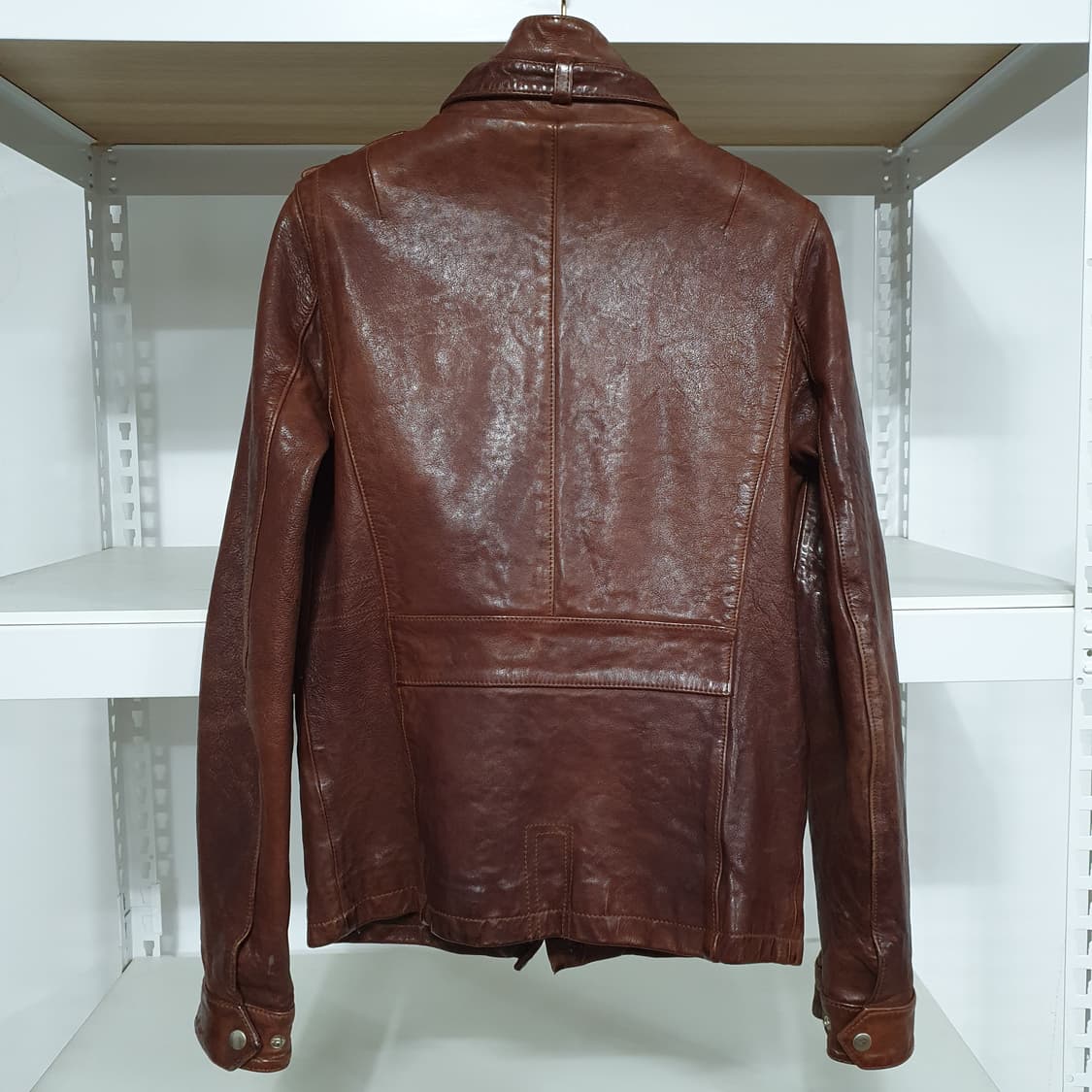 빈티지 그런지 양가죽 램스킨 딥브라운 하이넥 라이더 자켓 갸루 펑크 상품이미지7