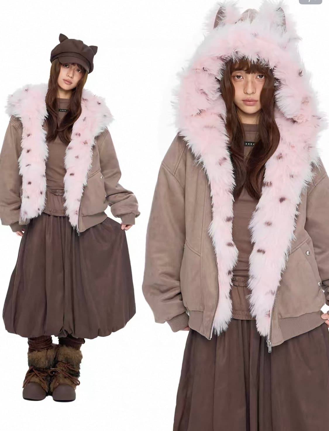 EZEK 고양이귀 페이크 퍼 안감 스웨이드 자켓  상품이미지1