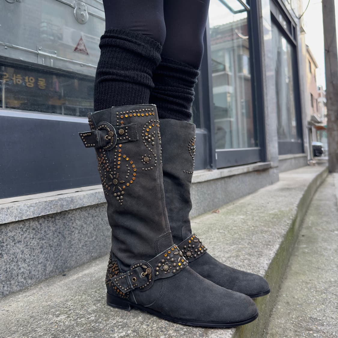 00s 빈티지 퀸비 올 스웨이드 블링 부츠 상품이미지9