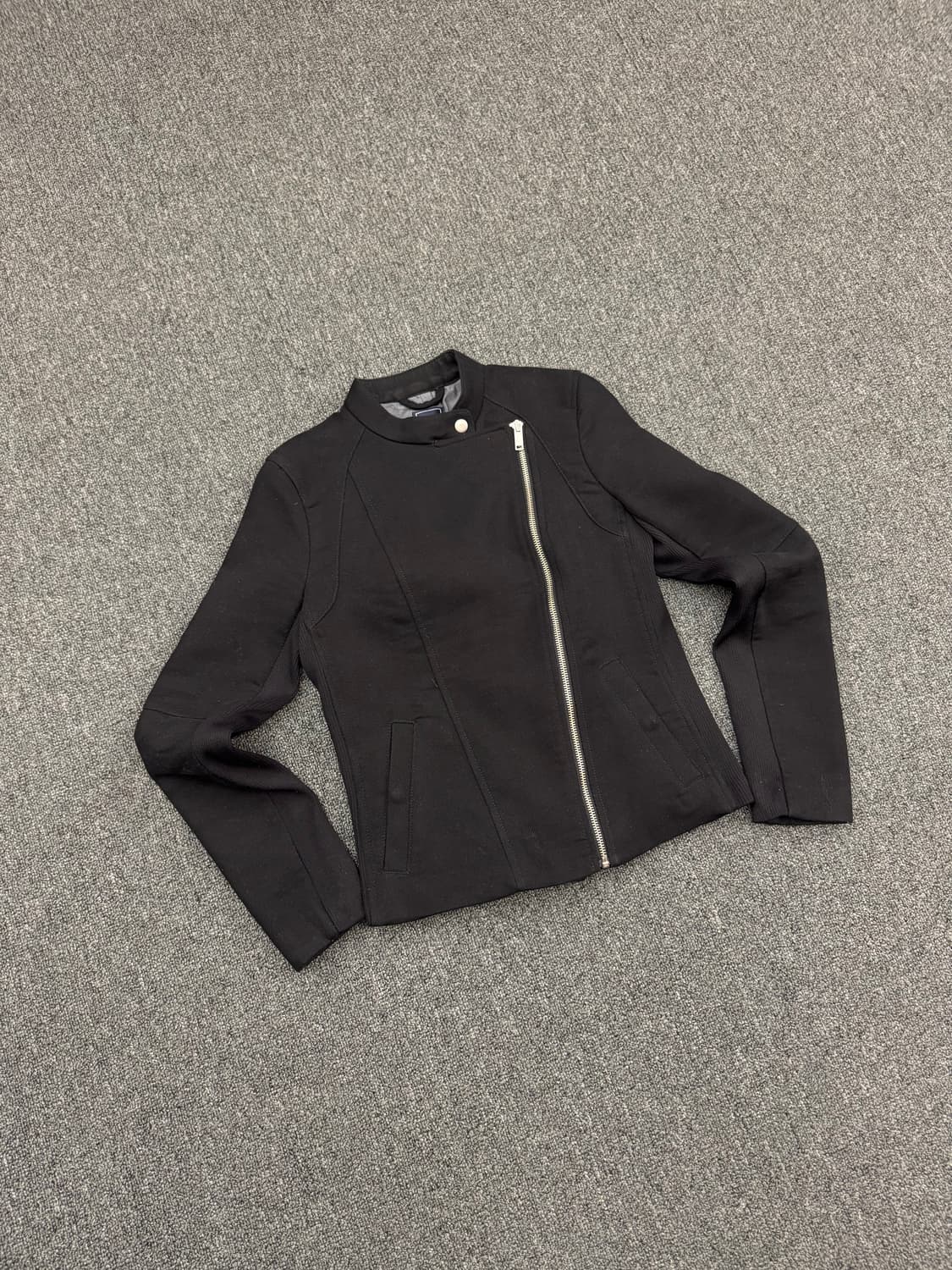 XS)GAP 빈티지 코튼 니트 노카라 사선 집업 바이커자켓 상품이미지1