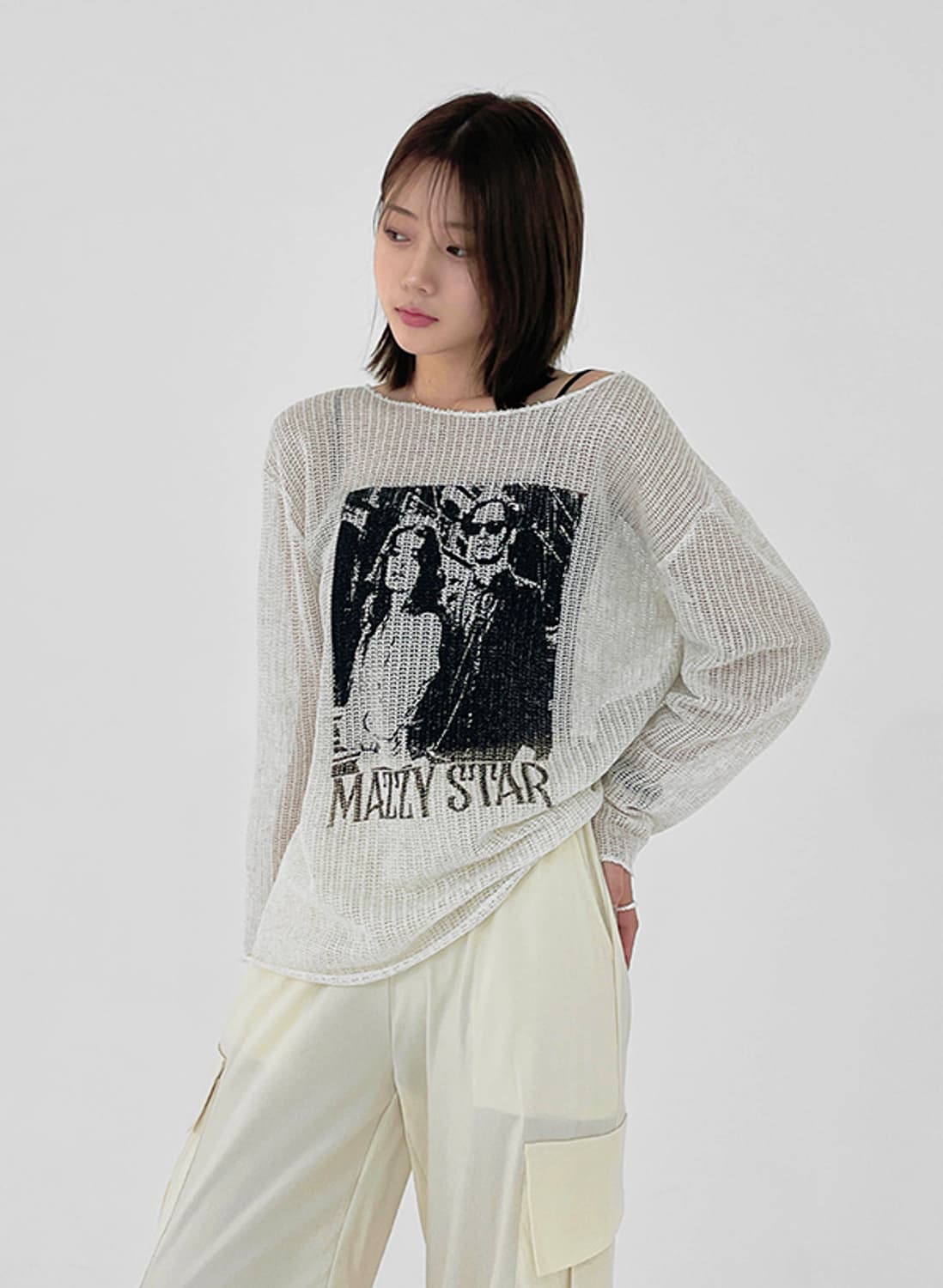 매지스타) 빈티지무드 네트 커버업 시스루 니트 상품이미지1