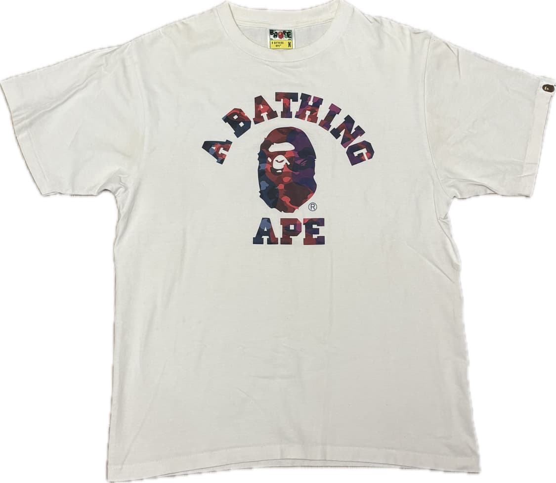 베이프 컬러 카모 컬리지 티셔츠 화이트 레드 상품이미지2