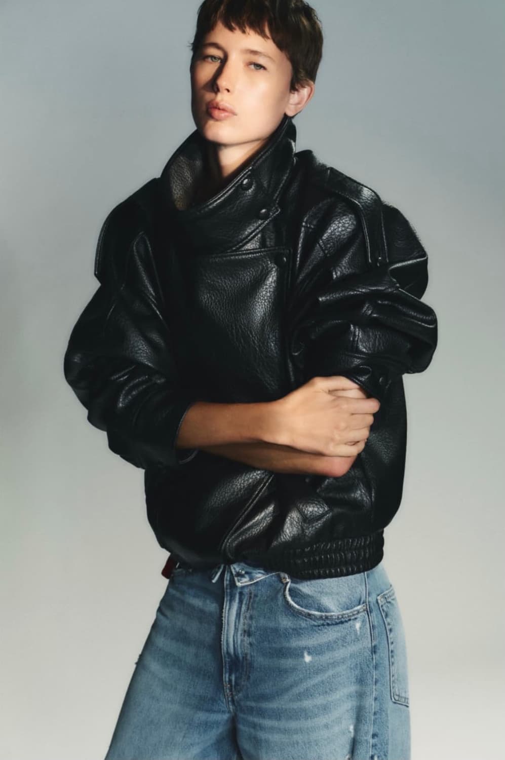 자라 하이넥 페이크 레더 점퍼 M 상품이미지1