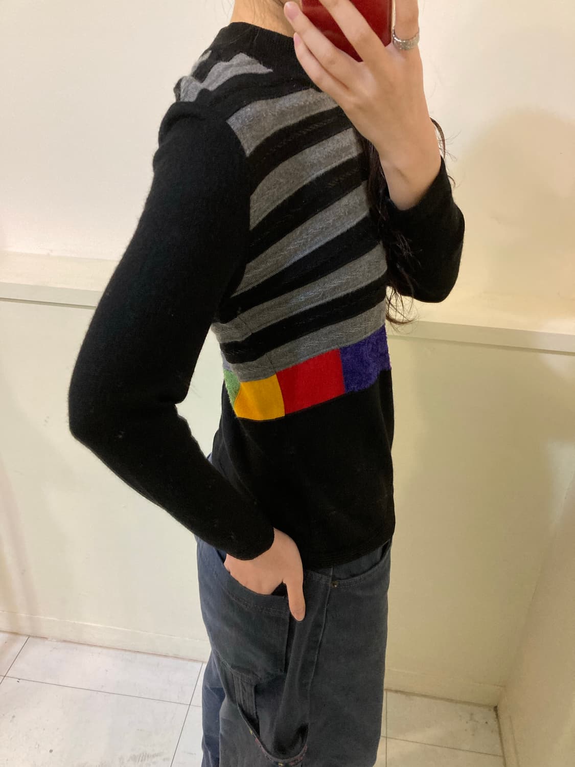 블랙 스트라이프 니트탑 상품이미지9