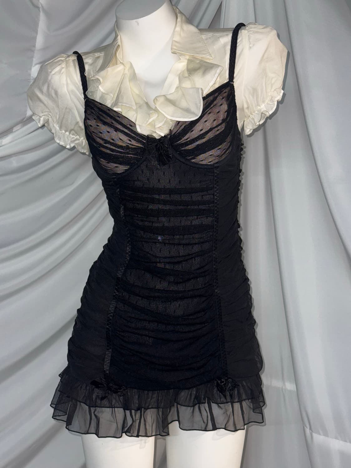 무채색 셔링 공겜여주 십자가 리본 코디세트  상품이미지4