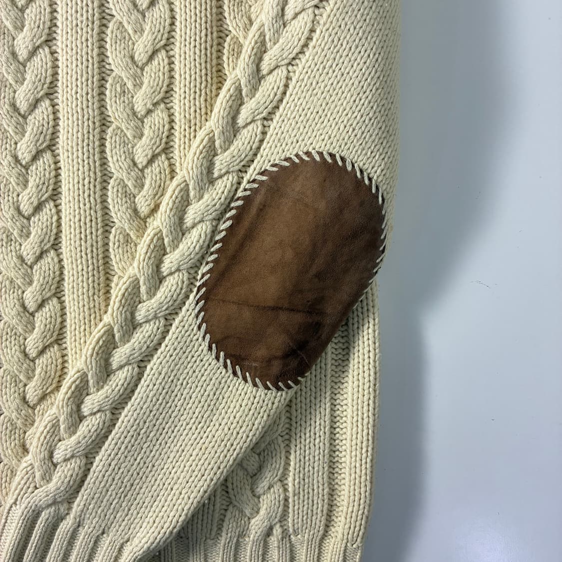 Polo 폴로 랄프로렌 00'크림 아이보리 옐보우 스웨이드 케이즐 스웨터 상품이미지4