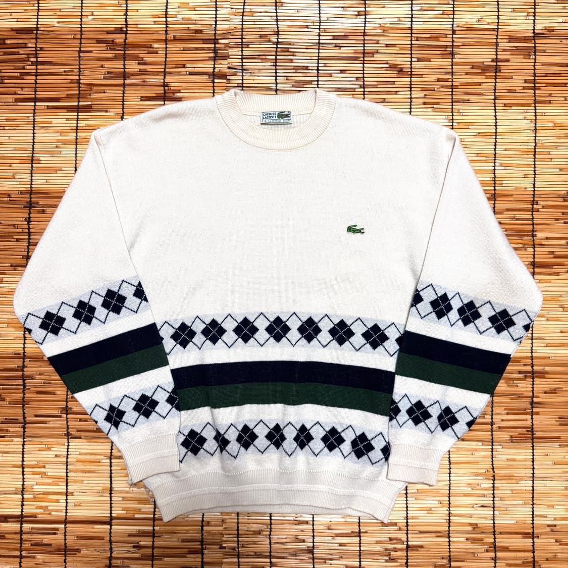 90년대 라코스테 아이보리 아가일 패턴 스페인제 니트 L 상품이미지1