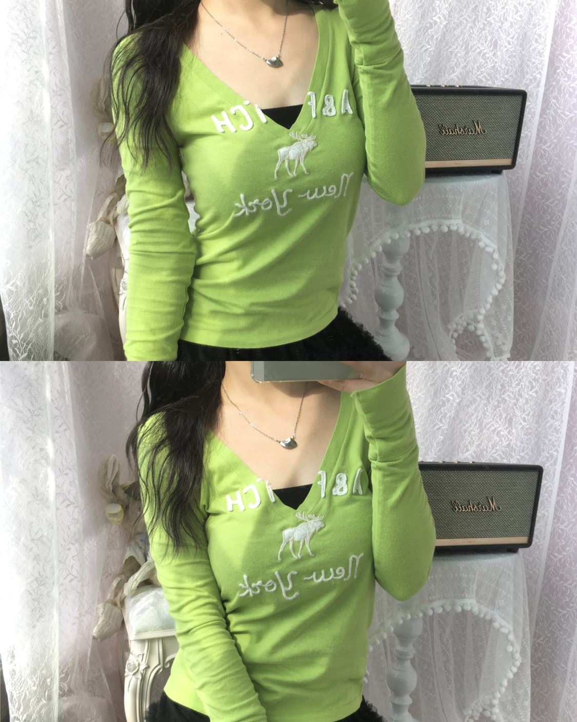 Abercrombie green v-neck long sleeve 상품이미지2