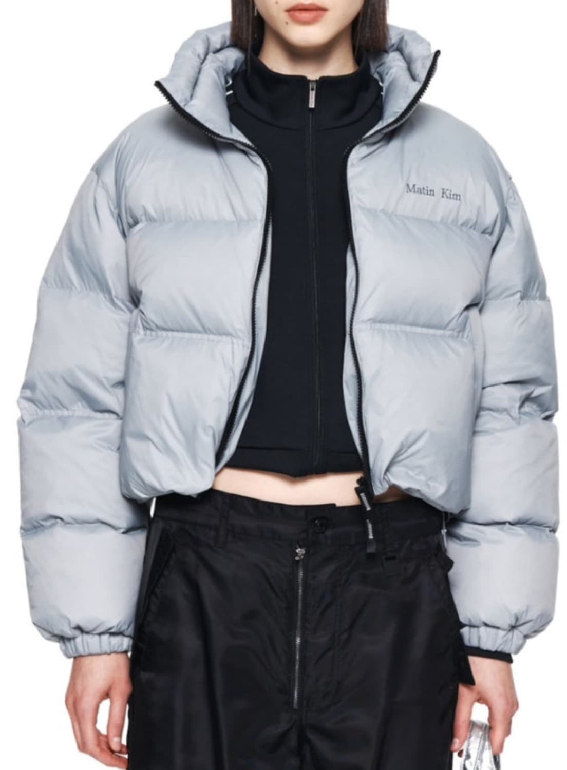 (W) 마뗑킴 하이 넥 클래식 크롭 퍼퍼 다운 점퍼 그레이 상품이미지1