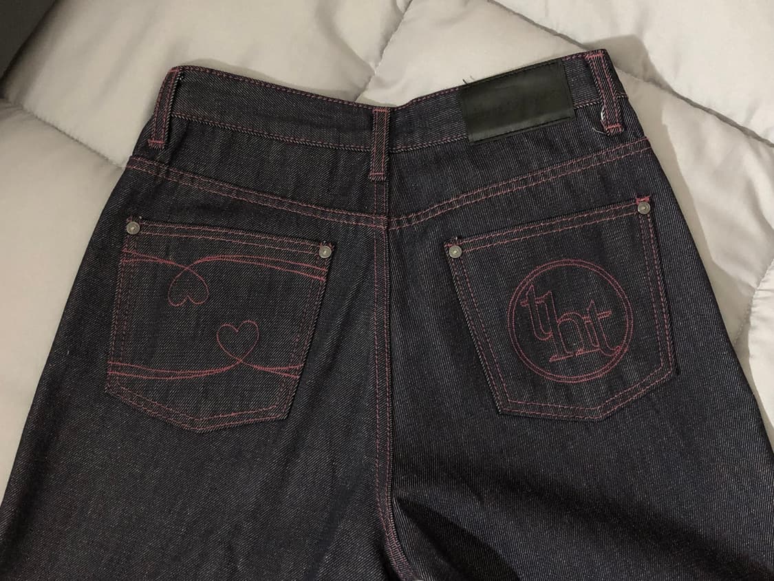 쓰리타임즈 핑크 스티치 로우 데님팬츠 상품이미지1