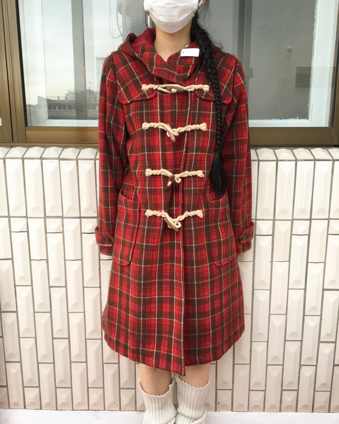 Check pattern duffle button hood coat 상품이미지7