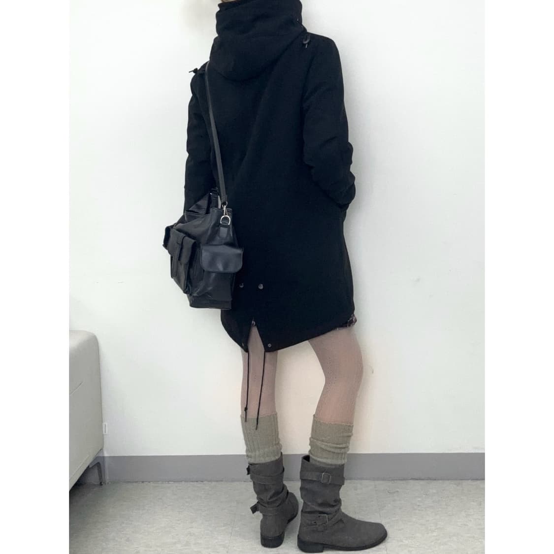 빈티지 블랙 하이넥 투웨이 점퍼 야상 상품이미지4