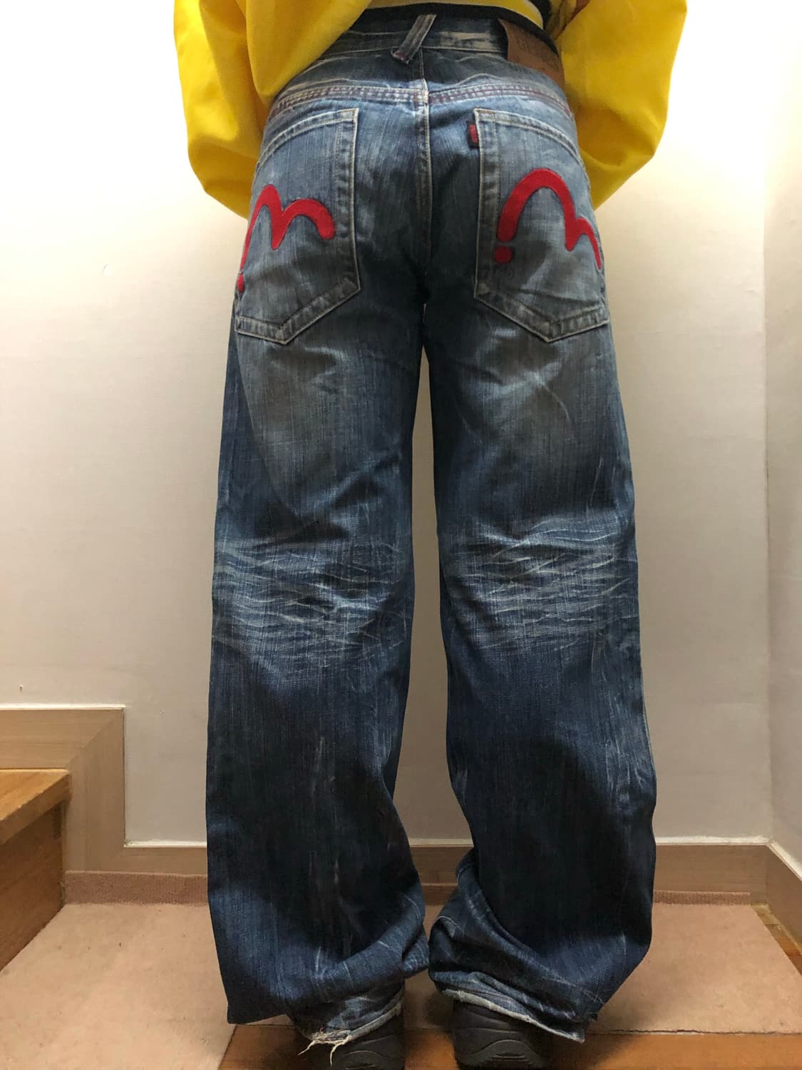 빈티지 에비수 레드 패치 데님 팬츠 상품이미지7