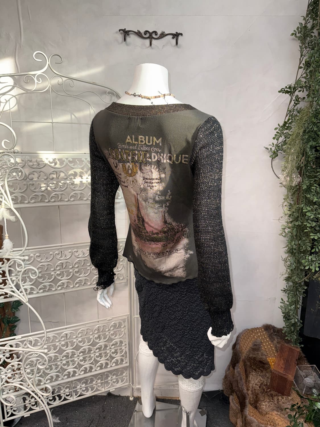 Charcoal vintage printing knit sleeve 상품이미지8