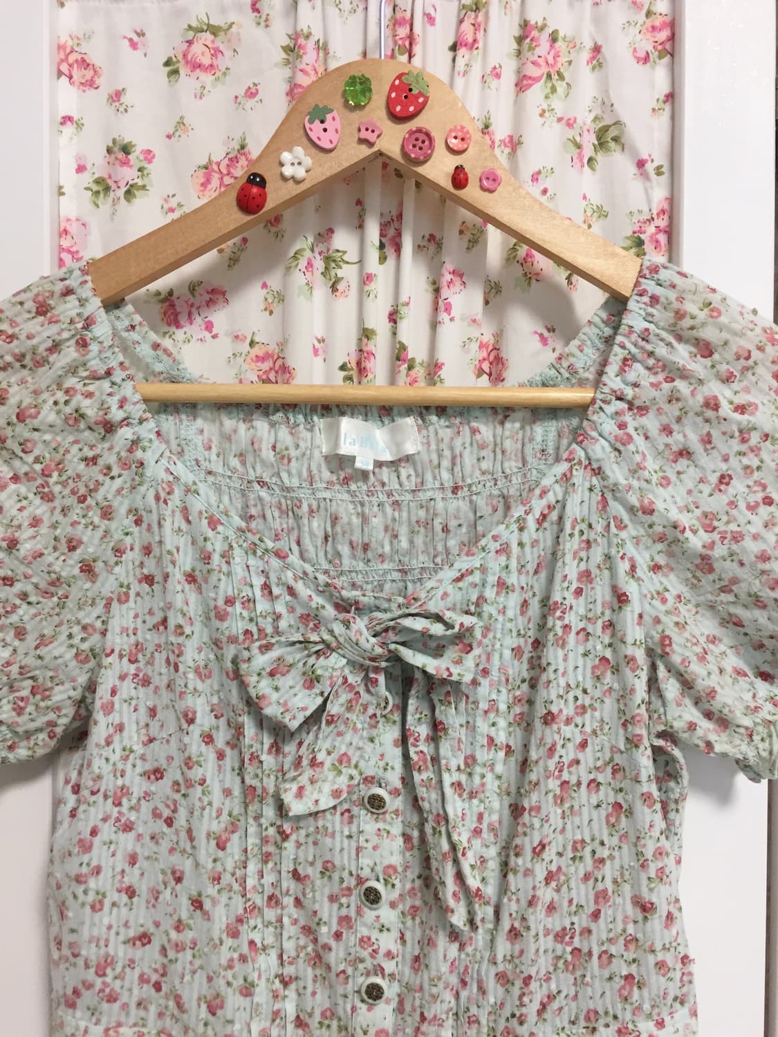 빈티지 스카이블루 잔꽃 블라우스 상품이미지2