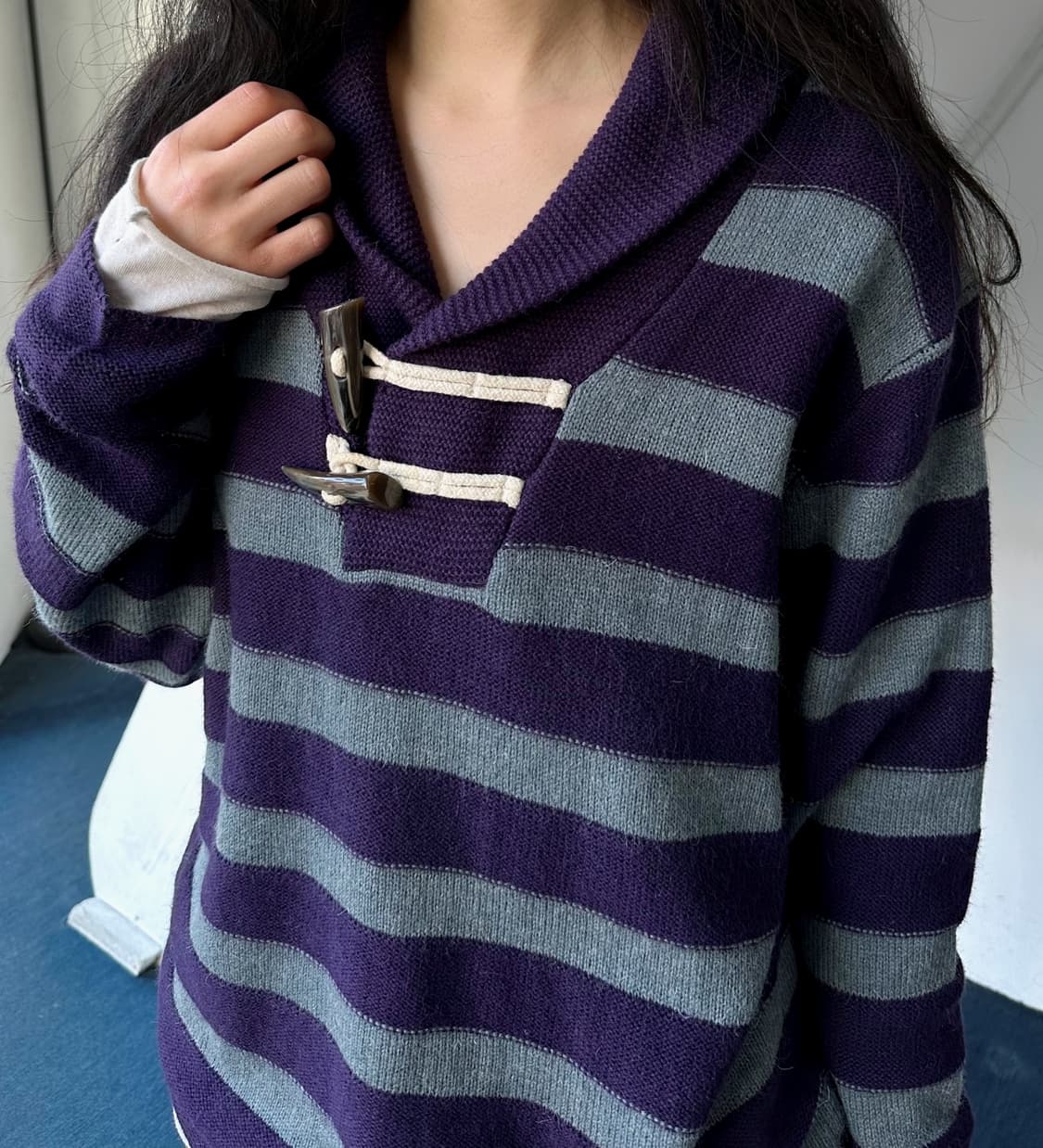 Design pattern shawl collar knit P/O 상품이미지9