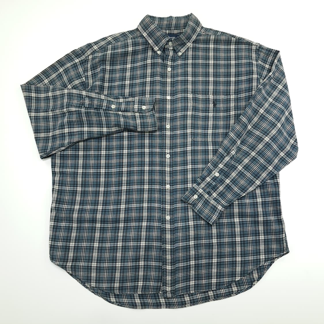 CN876 L 폴로 랄프로렌 빅셔츠 블루그린 타탄체크 플란넬 셔츠 남방 상품이미지2