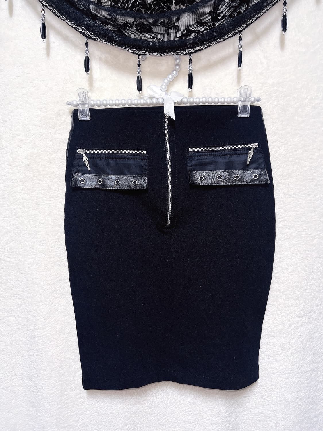 고스펑크 블랙 레더 펀칭 섹시 H라인 스커트 긱시크 y2k 갸루 시부야 상품이미지10