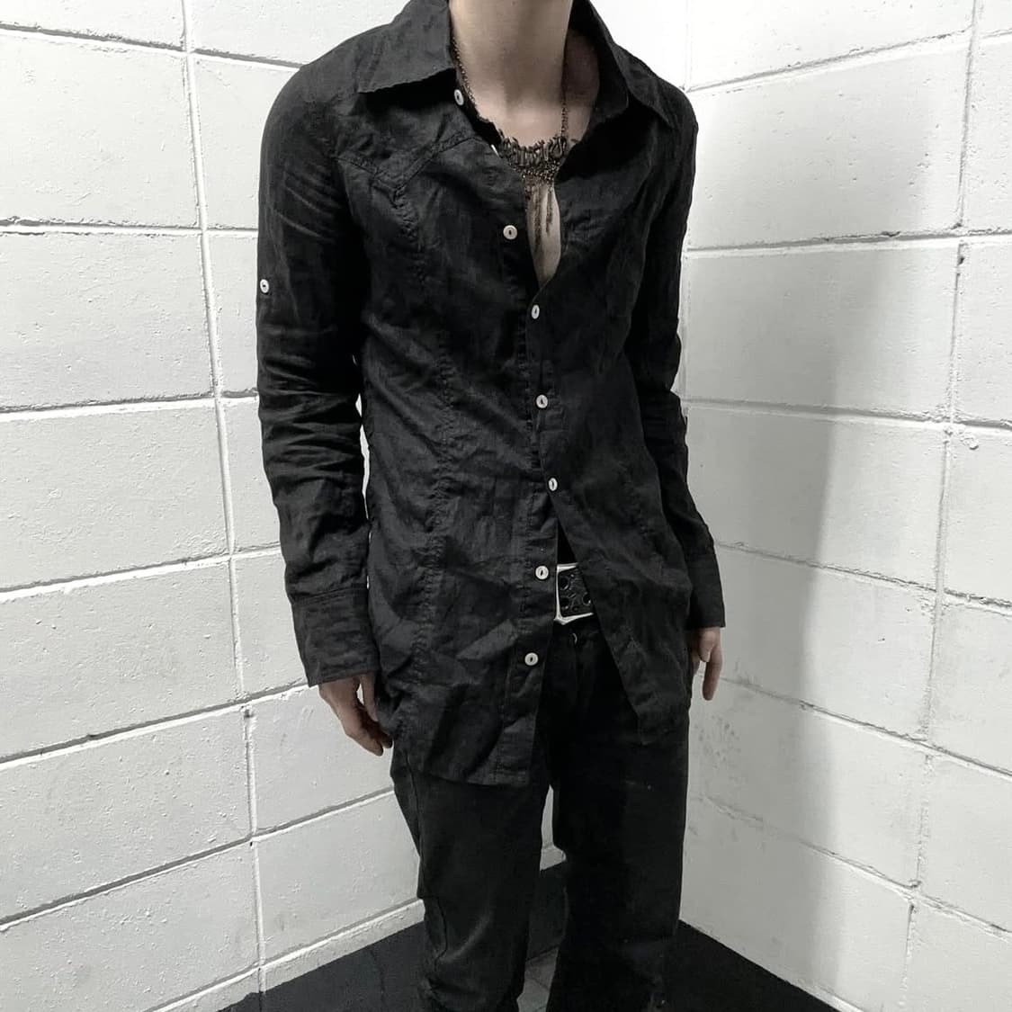 Edge line 00’s vkei shirring shirts 상품이미지2
