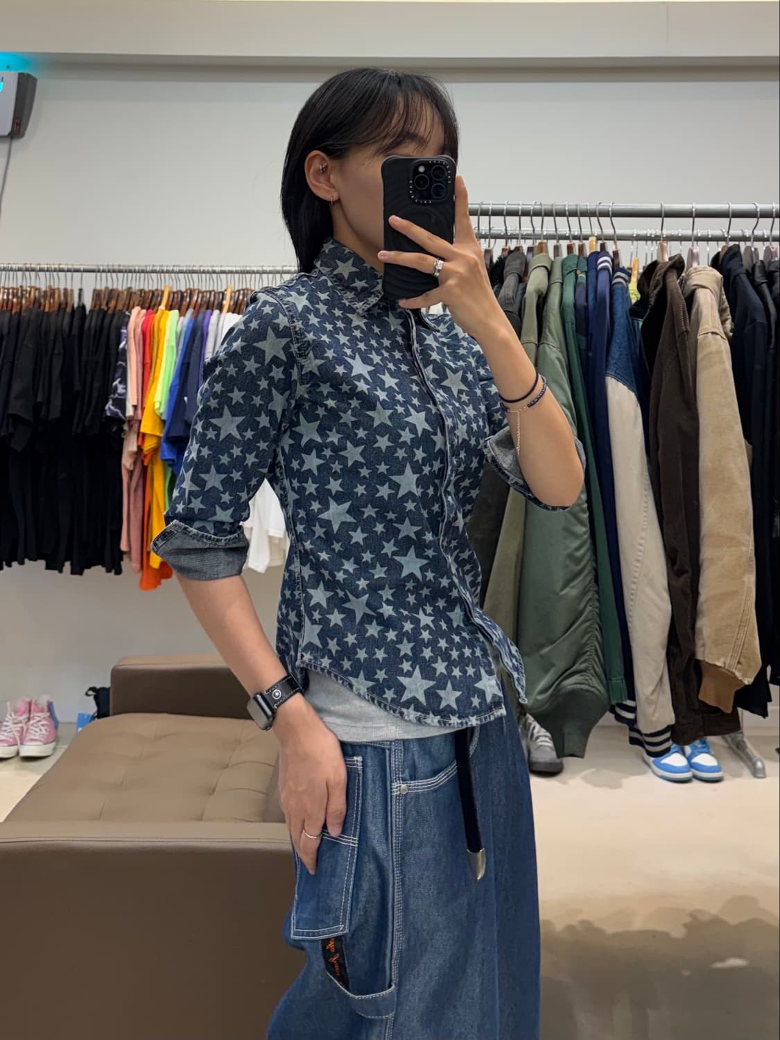히스테릭글래머 별 패턴 데님 셔츠 상품이미지7