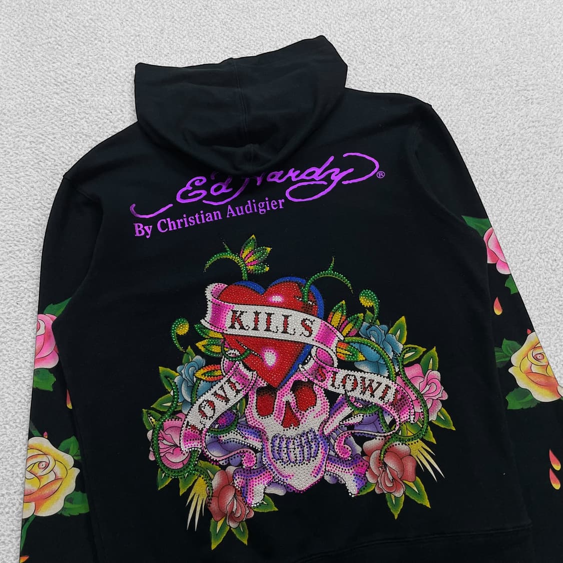 에드하디 크리스찬오디저 로즈 스컬 후드집업 블랙 상품이미지4