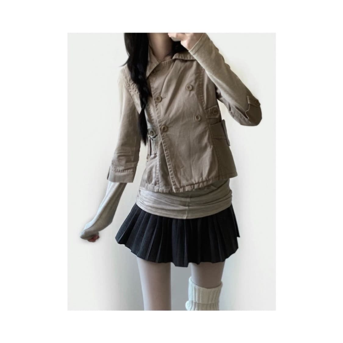 빈티지 카라 버튼 숏 자켓 / 코튼 코트 베이지 상품이미지4