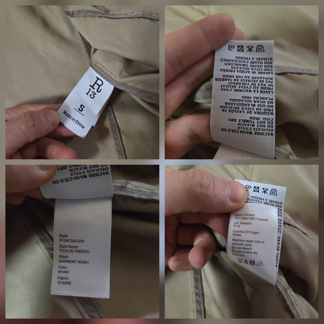 R13 알써틴 여성 오버사이즈 트렌치 코트 자켓 S 상품이미지8