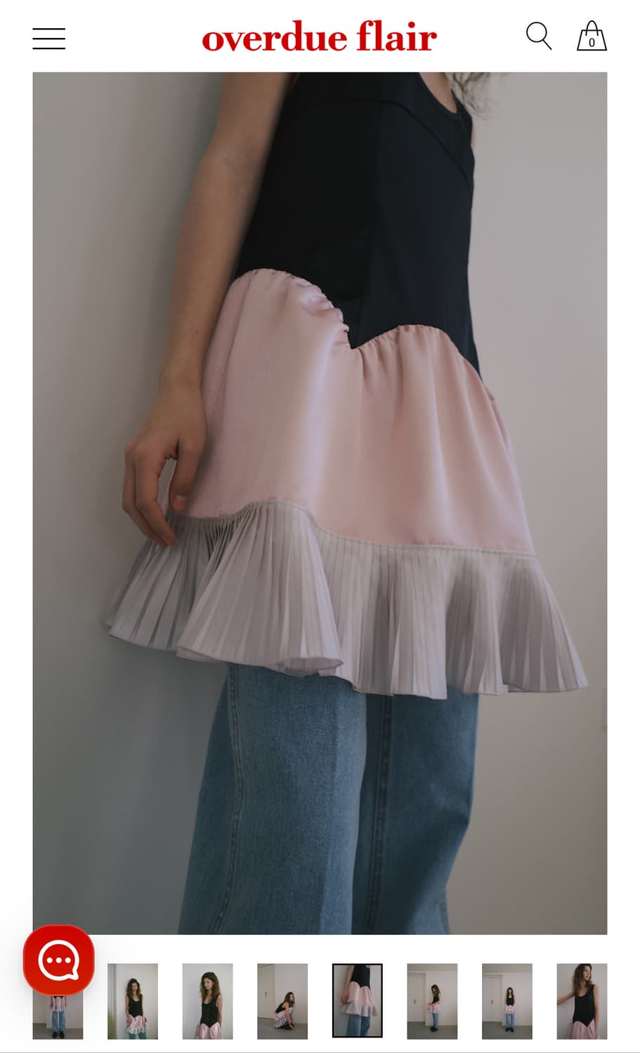 오버듀플레어 블랙/핑크 실크 프릴 드레스 상품이미지2