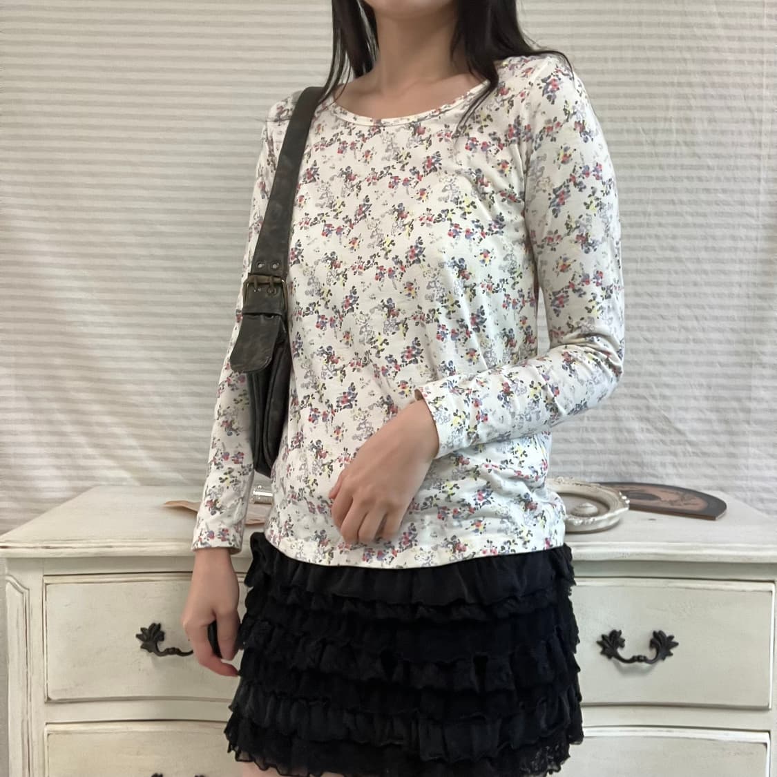 jpn vintage 아이보리 플라워 패턴 롱슬리브 y2k 스트릿 갸루  상품이미지2
